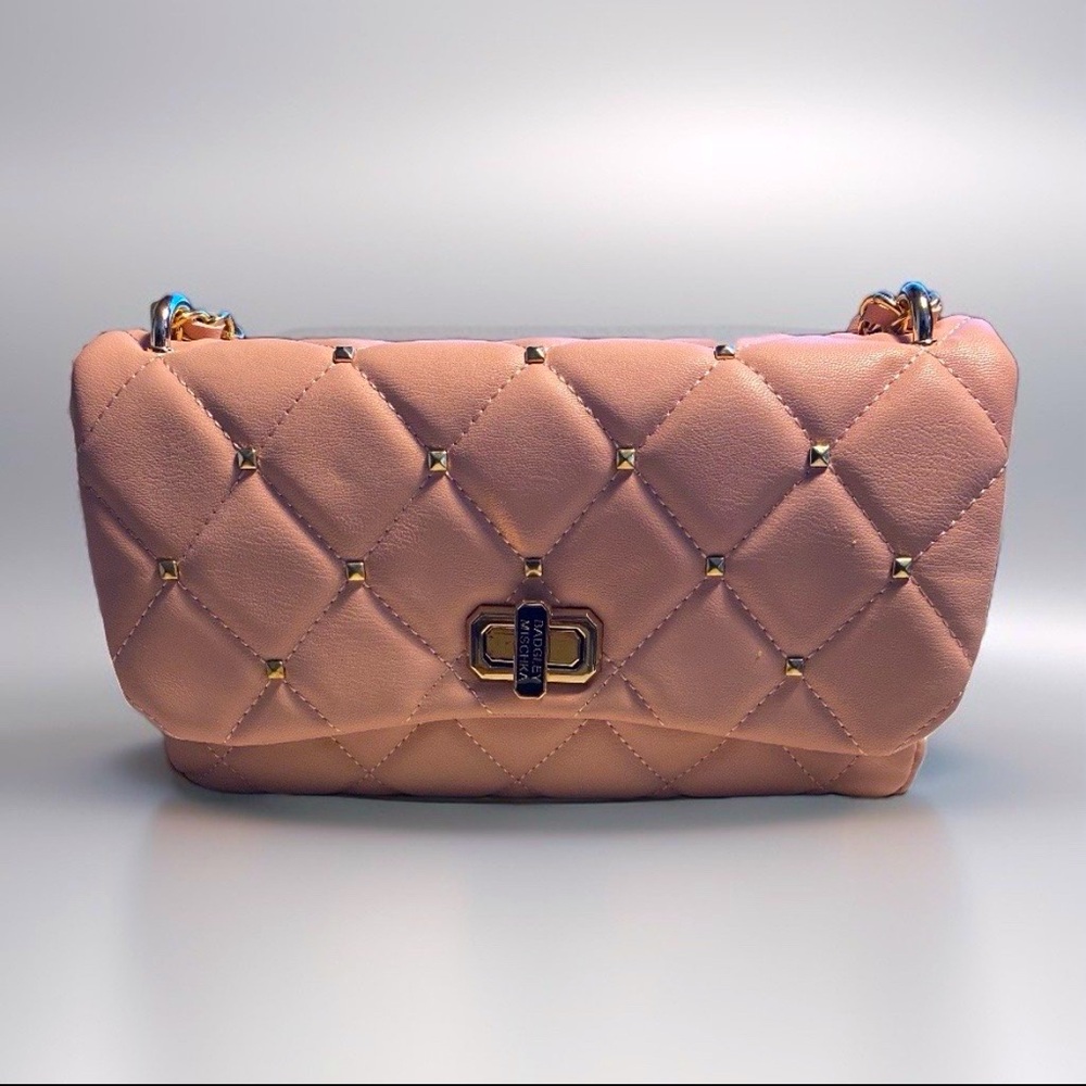 BADGLEY MISCHKA Quilted Studded Chain Strap Evening Bag